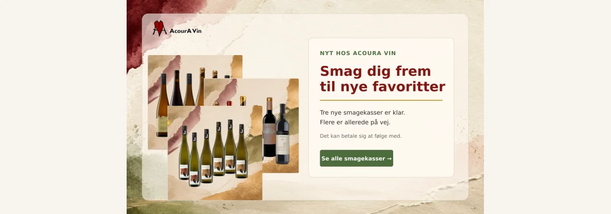 Nye smagekasser fra AcourA Vin med n�je udvalgte vine fra sm� europ�iske ving�rde