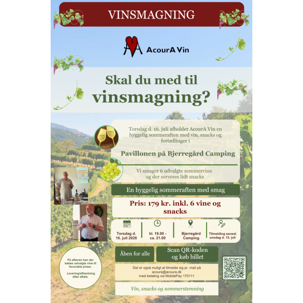 AFLYST - For f� tilmeldinger. 16. juli 2026 - Vinsmagning - Bjerreg�rd  camping
